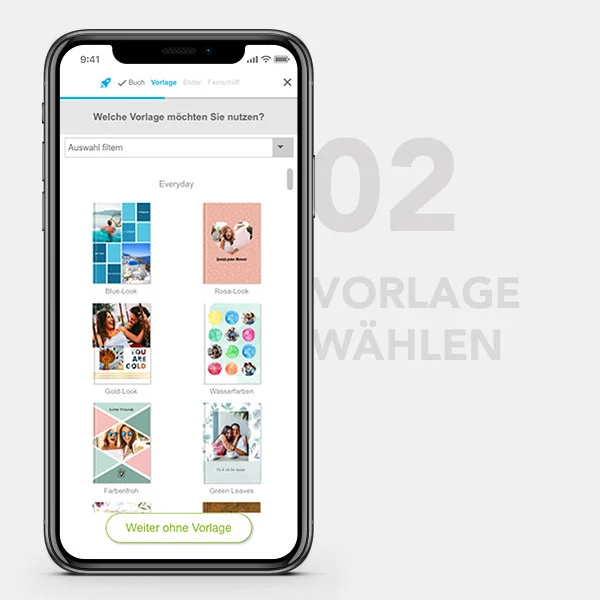 Fotobuch Schnellkonfigurator Mobile Screen 2 - Vorlage wählen