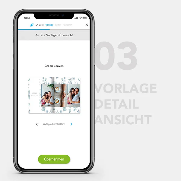 Fotobuch Schnellkonfigurator Mobile Screen 3 - Vorlage Details